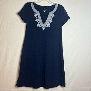 Lilly Pulitzer Maisy Swing Dress Women's Small Navy Embroidered V-Neck A-Line